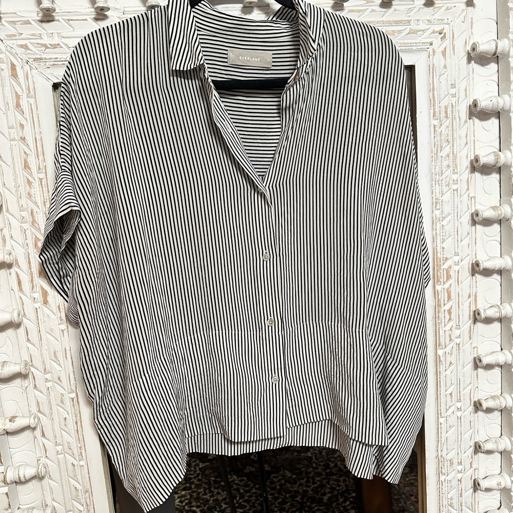 Everlane Silk Black and White Button Down Shirt